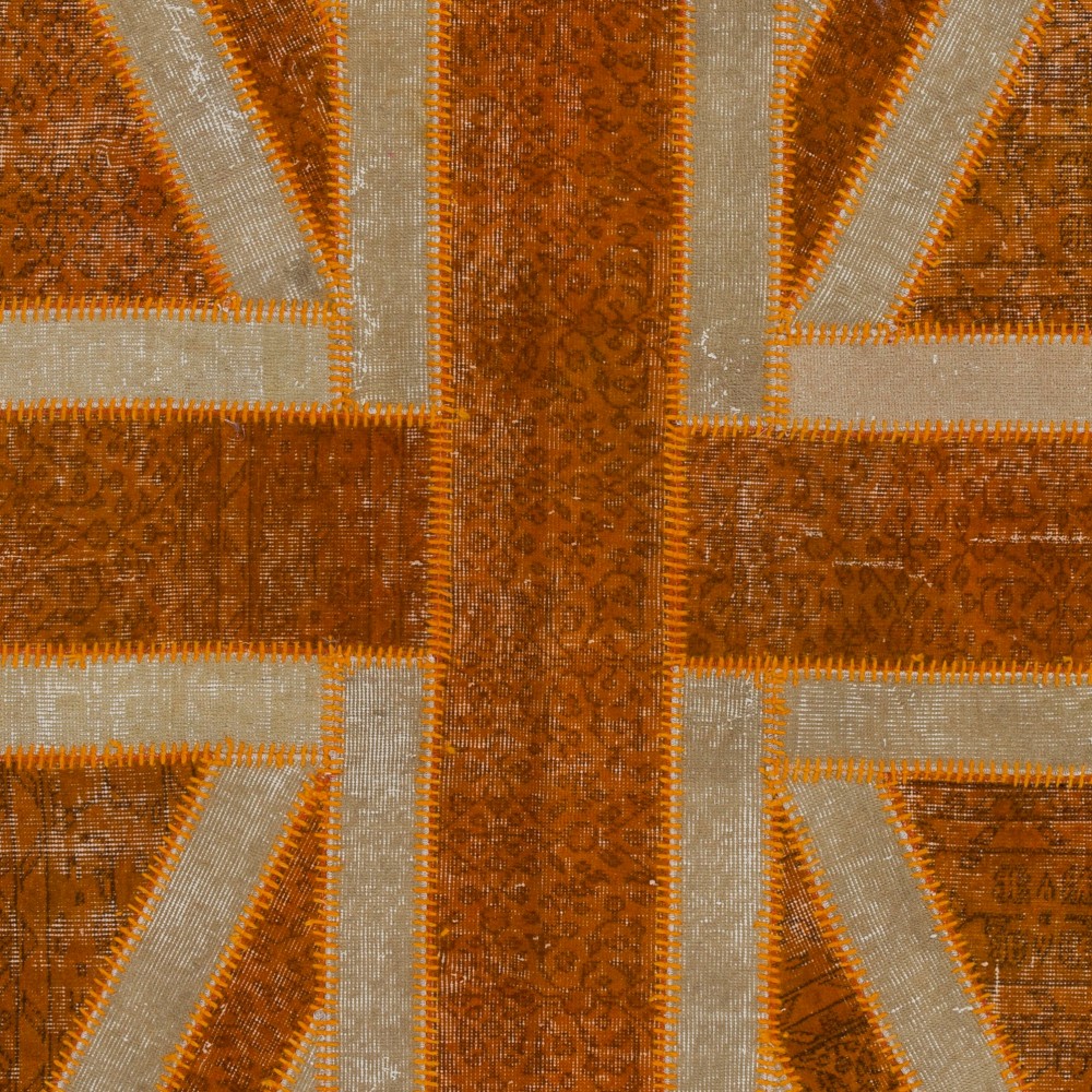Union Jack British Flag Design Patchwork Rug | Vintage Hand-Knotted United Kingdom Flag Pattern Orange Carpet Union Jack British Flag Design Patchwork Rug | Vintage Hand-Knotted United Kingdom Flag Pattern Orange Carpet