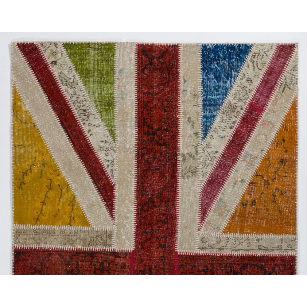 Union Jack British Flag Design Rug. Multicolor Handmade Patchwork Rug. United Kingdom Carpet for Modern Home & Office
