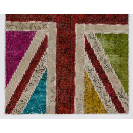 Union Jack British Flag Design Rug. Multicolor Handmade Patchwork Rug. United Kingdom Carpet for Modern Home & Office