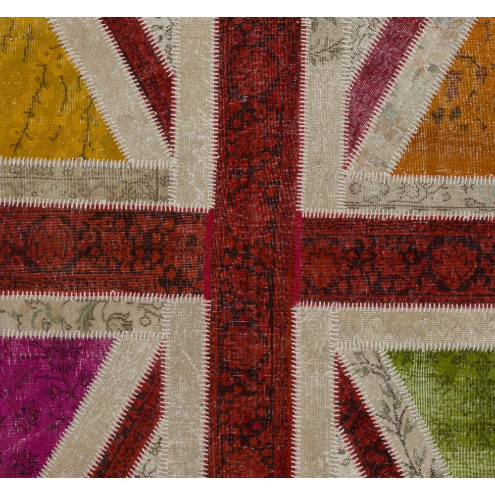 Union Jack British Flag Design Rug. Multicolor Handmade Patchwork Rug. United Kingdom Carpet for Modern Home & Office