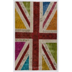 Union Jack British Flag Design Rug. Multicolor Handmade Patchwork Rug. United Kingdom Carpet for Modern Home & Office