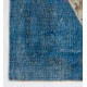 Contemporary Blue Patchwork Rug with Red Stripe | Handmade Geometric Diagonal Pattern Overdyed Wool Carpet