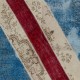 Contemporary Blue Patchwork Rug with Red Stripe | Handmade Geometric Diagonal Pattern Overdyed Wool Carpet