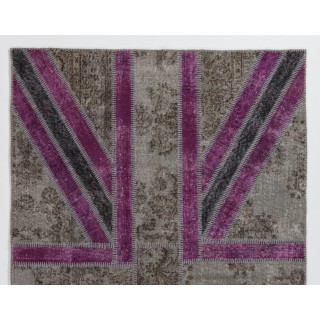 Union Jack British Flag Design Patchwork Rug Made from Re-Dyed Vintage Carpets Union Jack British Flag Design Patchwork Rug Made from Re-Dyed Vintage Carpets