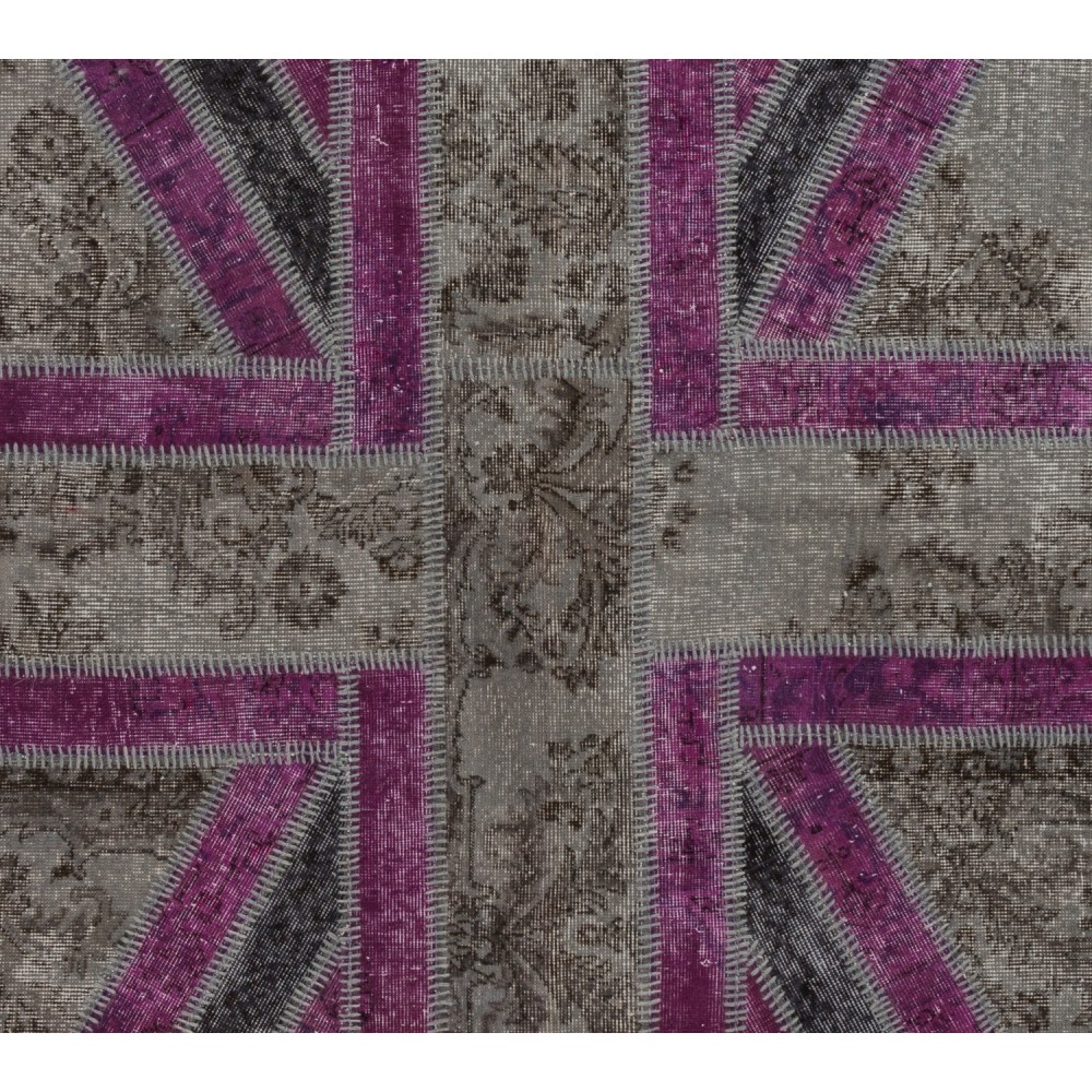 Union Jack British Flag Design Patchwork Rug Made from Re-Dyed Vintage Carpets