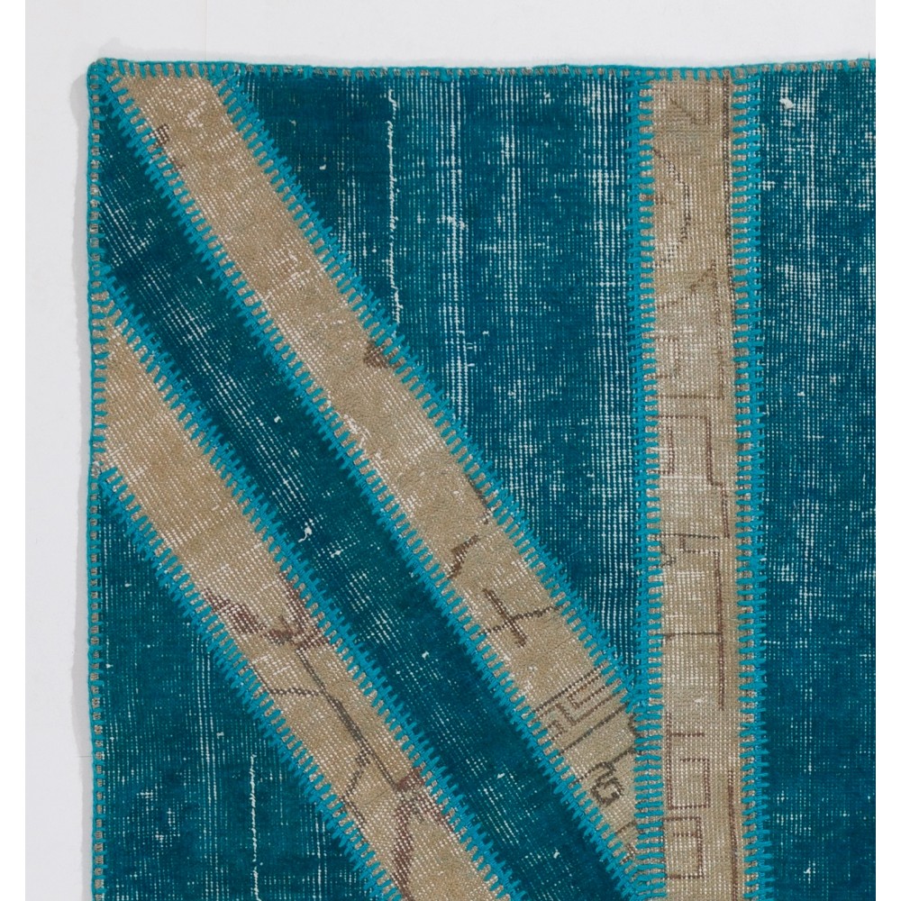 Teal Blue Union Jack British Flag Patchwork Rug | Vintage Hand-Knotted UK Flag Pattern Wool Carpet Teal Blue Union Jack British Flag Patchwork Rug | Vintage Hand-Knotted UK Flag Pattern Wool Carpet