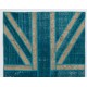 Union Jack British Flag Design Rug, Modern Handmade Patchwork Rug in Teal Blue, Beige and Turquoise Colors, United Kingdom Carpet