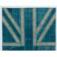 Union Jack British Flag Design Rug, Modern Handmade Patchwork Rug in Teal Blue, Beige and Turquoise Colors, United Kingdom Carpet