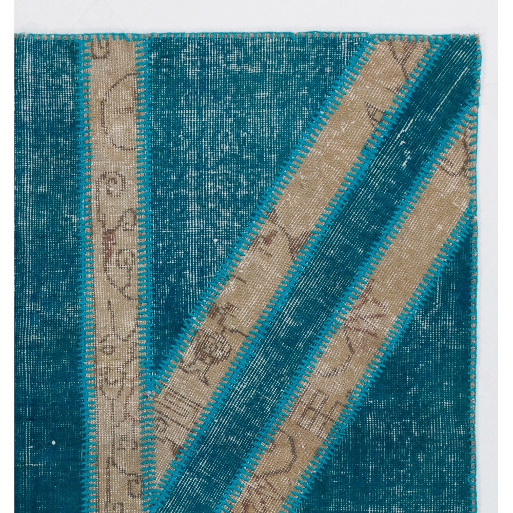 Teal Blue Union Jack British Flag Patchwork Rug | Vintage Hand-Knotted UK Flag Pattern Wool Carpet Teal Blue Union Jack British Flag Patchwork Rug | Vintage Hand-Knotted UK Flag Pattern Wool Carpet