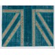 Union Jack British Flag Design Rug, Modern Handmade Patchwork Rug in Teal Blue, Beige and Turquoise Colors, United Kingdom Carpet