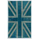 Union Jack British Flag Design Rug, Modern Handmade Patchwork Rug in Teal Blue, Beige and Turquoise Colors, United Kingdom Carpet