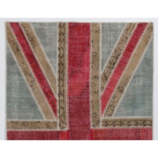 Union Jack British Flag Design Hand-Knotted Patchwork Rug in Blue, Red and Cream. United Kingdom Carpet for Modern Home & Office Union Jack British Flag Design Hand-Knotted Patchwork Rug in Blue, Red and Cream. United Kingdom Carpet for Modern Home & Office