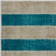 Contemporary Teal Blue and Beige Striped Patchwork Rug | Hand-Knotted Turkish Redyed Carpet
