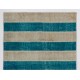 Central Anatolian Handmade Patchwork Rug in Beige and Teal Blue Colors, High Quality Wool Carpet