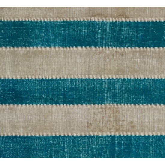 Central Anatolian Handmade Patchwork Rug in Beige and Teal Blue Colors, High Quality Wool Carpet Central Anatolian Handmade Patchwork Rug in Beige and Teal Blue Colors, High Quality Wool Carpet