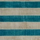 Contemporary Teal Blue and Beige Striped Patchwork Rug | Hand-Knotted Turkish Redyed Carpet