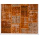 Hand Knotted Turkish Patchwork Rug in Orange Tones. Modern Living Room Decor Carpet