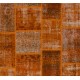 Hand Knotted Turkish Patchwork Rug in Orange Tones. Modern Living Room Decor Carpet