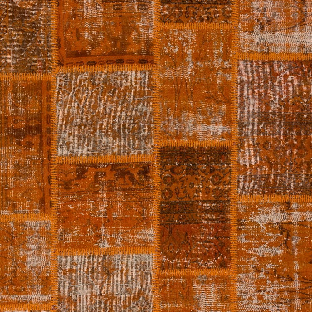 Hand-Knotted Orange Patchwork Rug for Living Room, Bedroom and Dining Room | Contemporary Overdyed Turkish Wool Carpet Hand-Knotted Orange Patchwork Rug for Living Room, Bedroom and Dining Room | Contemporary Overdyed Turkish Wool Carpet