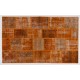 Hand Knotted Turkish Patchwork Rug in Orange Tones. Modern Living Room Decor Carpet