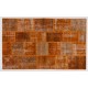 Distressed Handmade Patchwork Rug, Orange Living Room Carpet for Modern Interiors