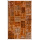 Hand Knotted Turkish Patchwork Rug in Orange Tones. Modern Living Room Decor Carpet