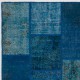 Hand-Knotted Blue Patchwork Rug for Living Room, Bedroom and Dining Room | Contemporary Overdyed Turkish Wool Carpet