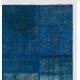 Hand-Knotted Blue Patchwork Rug for Living Room, Bedroom and Dining Room | Contemporary Overdyed Turkish Wool Carpet