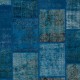Hand-Knotted Blue Patchwork Rug for Living Room, Bedroom and Dining Room | Contemporary Overdyed Turkish Wool Carpet