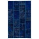 Modern Handmade Patchwork Rug in Shades of Navy Blue and Indigo Blue. Custom Turkish Carpet. Woolen Floor Covering