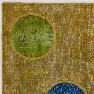 Yellow Modern Turkish Patchwork Rug | Handmade Colorful Circle Motif Overdyed Wool Carpet Yellow Modern Turkish Patchwork Rug | Handmade Colorful Circle Motif Overdyed Wool Carpet
