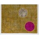 Modern Turkish Patchwork Rug in Yellow Color. Handmade Colorful Circle Patterned Carpet