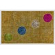 Modern Turkish Patchwork Rug in Yellow Color. Handmade Colorful Circle Patterned Carpet