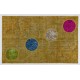 Handmade Patchwork Rug in Shades of Yellow. Modern Circle Pattern Carpet. Woolen Floor Covering. Custom Turkish Area Rug