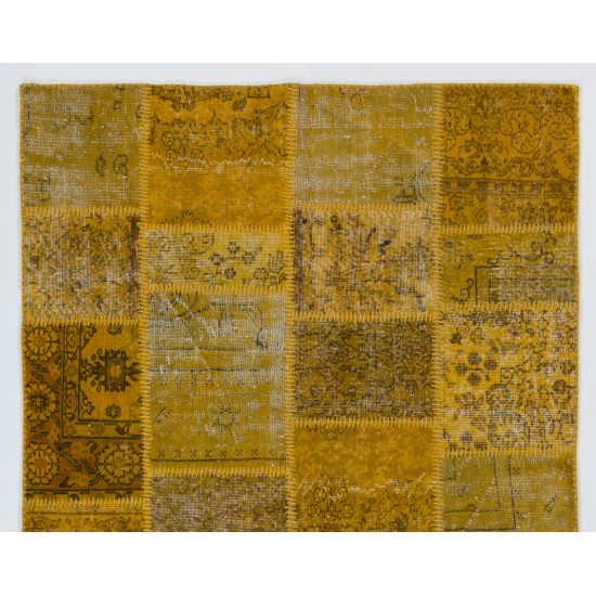 Handmade Patchwork Rug Made from Over-Dyed Vintage Carpets