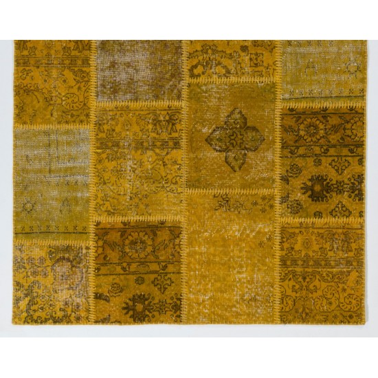Handmade Patchwork Rug Made from Over-Dyed Vintage Carpets