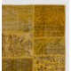 Hand-Knotted Yellow Patchwork Rug for Living Room, Bedroom and Dining Room | Contemporary Overdyed Turkish Wool Carpet Hand-Knotted Yellow Patchwork Rug for Living Room, Bedroom and Dining Room | Contemporary Overdyed Turkish Wool Carpet