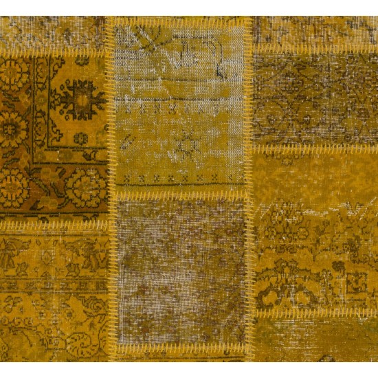 Handmade Patchwork Rug Made from Over-Dyed Vintage Carpets Handmade Patchwork Rug Made from Over-Dyed Vintage Carpets