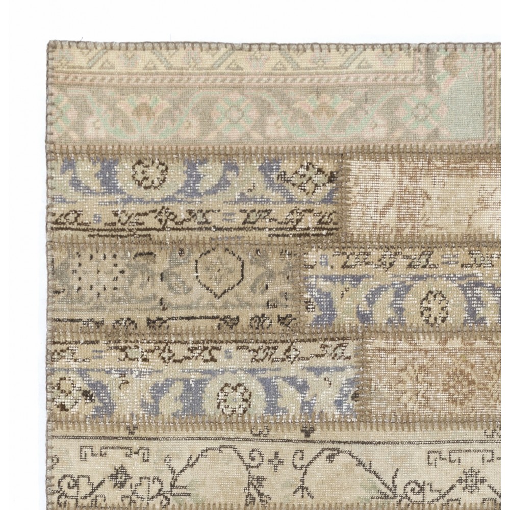 Vintage Brick Pattern Beige Patchwork Rug for Living Room Decor, Hand-Knotted Turkish Wool Carpet Vintage Brick Pattern Beige Patchwork Rug for Living Room Decor, Hand-Knotted Turkish Wool Carpet