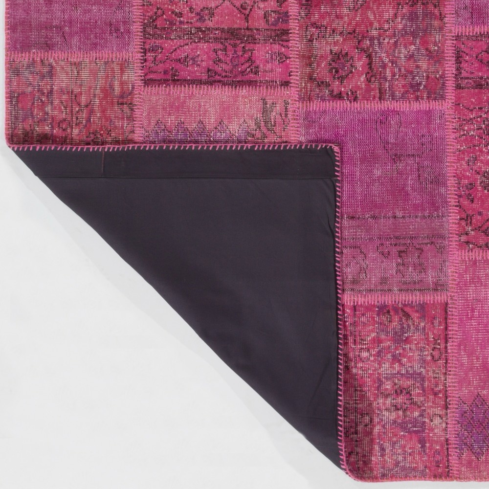 Hand Knotted Pink Patchwork Rug for Living Room, Bedroom and Dining Room | Contemporary Overdyed Turkish Wool Carpet Hand Knotted Pink Patchwork Rug for Living Room, Bedroom and Dining Room | Contemporary Overdyed Turkish Wool Carpet