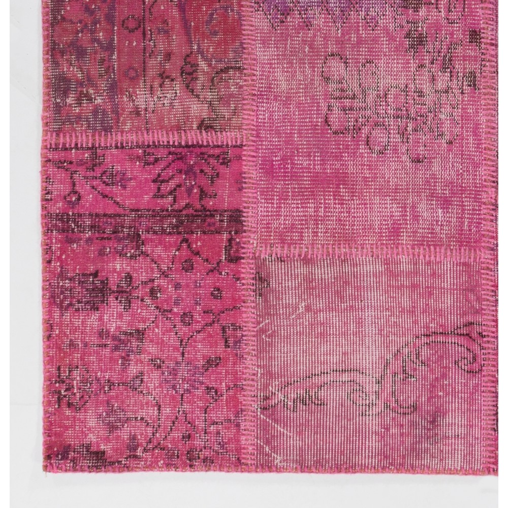 Hand Knotted Pink Patchwork Rug for Living Room, Bedroom and Dining Room | Contemporary Overdyed Turkish Wool Carpet Hand Knotted Pink Patchwork Rug for Living Room, Bedroom and Dining Room | Contemporary Overdyed Turkish Wool Carpet