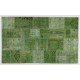 Light Green Handmade Patchwork Rug, Vintage Turkish Wool Carpet for Modern Home and Office Decor