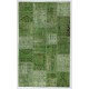 Light Green Handmade Patchwork Rug, Vintage Turkish Wool Carpet for Modern Home and Office Decor