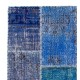Hand-Knotted Blue Patchwork Rug for Living Room, Bedroom and Dining Room | Contemporary Overdyed Turkish Wool Carpet Hand-Knotted Blue Patchwork Rug for Living Room, Bedroom and Dining Room | Contemporary Overdyed Turkish Wool Carpet