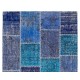 Blue Patchwork Rug for Modern Interiors. Handmade Turkish Carpet. Custom Options Available