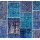 Blue Patchwork Rug for Modern Interiors. Handmade Turkish Carpet. Custom Options Available