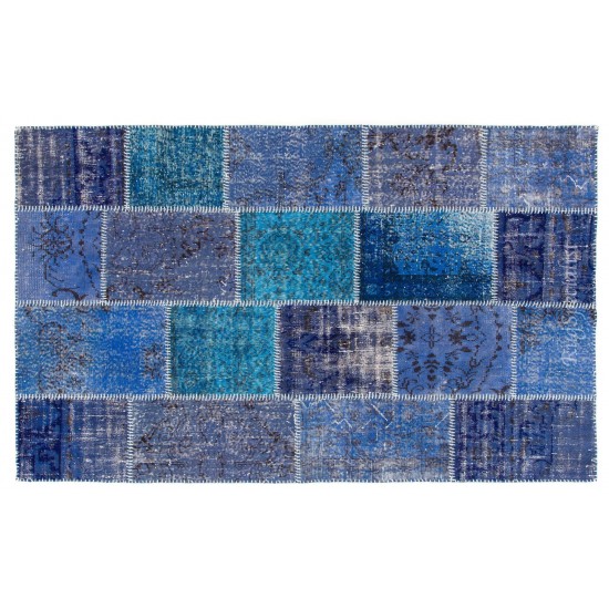 Blue Patchwork Rug for Modern Interiors. Handmade Turkish Carpet. Custom Options Available Blue Patchwork Rug for Modern Interiors. Handmade Turkish Carpet. Custom Options Available