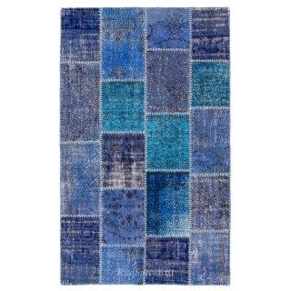 Blue Patchwork Rug for Modern Interiors. Handmade Turkish Carpet. Custom Options Available