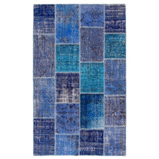 Blue Patchwork Rug for Modern Interiors. Handmade Turkish Carpet. Custom Options Available Blue Patchwork Rug for Modern Interiors. Handmade Turkish Carpet. Custom Options Available