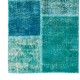 Hand-Knotted Teal Blue Patchwork Rug for Living Room, Bedroom and Dining Room | Contemporary Overdyed Turkish Wool Carpet Hand-Knotted Teal Blue Patchwork Rug for Living Room, Bedroom and Dining Room | Contemporary Overdyed Turkish Wool Carpet